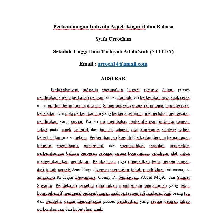 PERKEMBANGAN INDIVIDUL ASPEK KOGNITIF DAN BAHASA